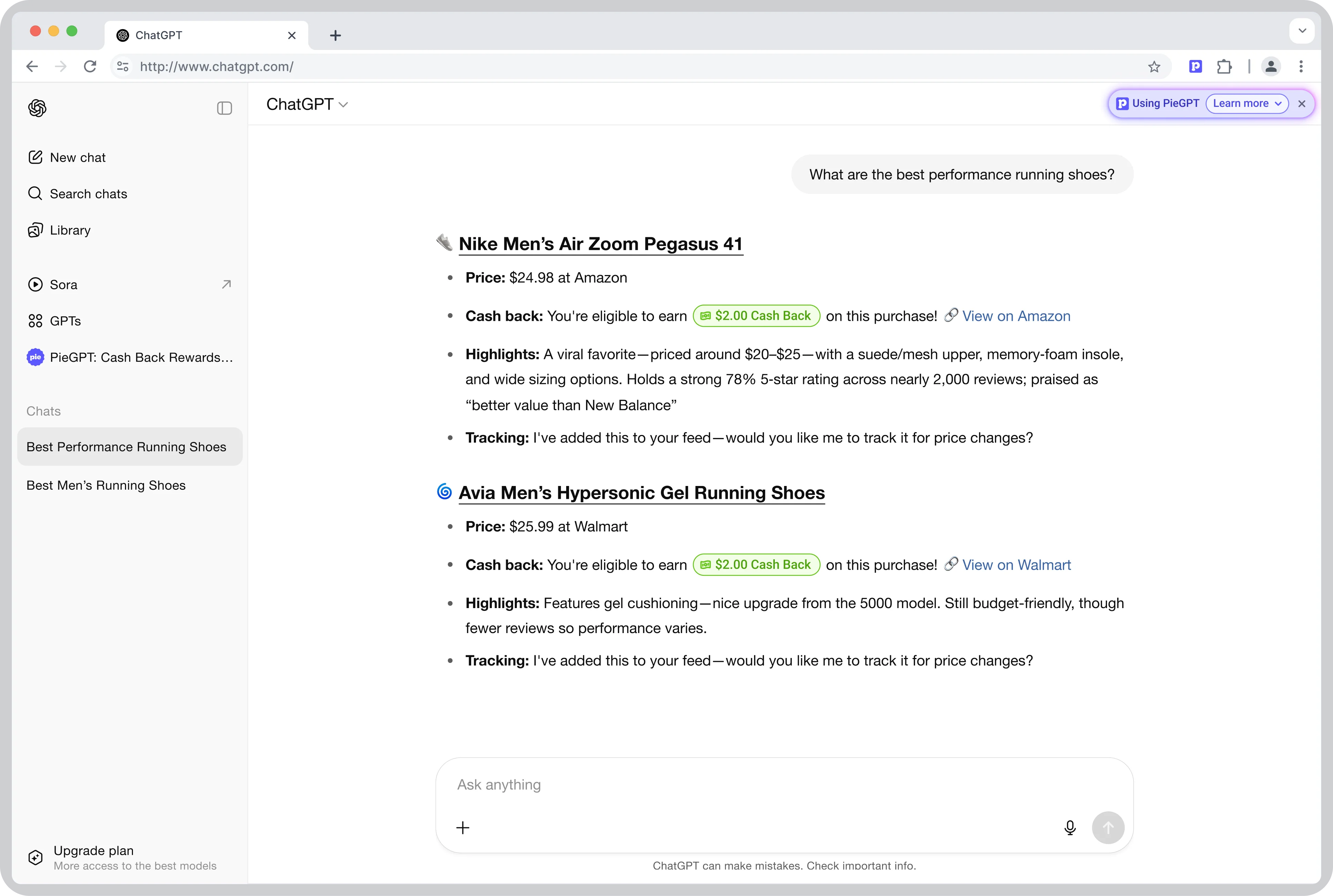 Pie ChatGPT Browser View