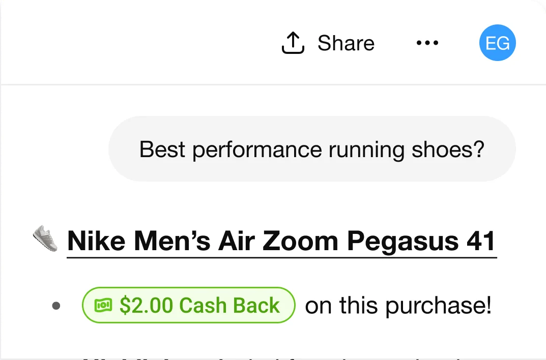 PieGPT earn cash back example
