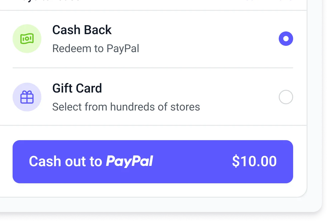 Rewards cash out example