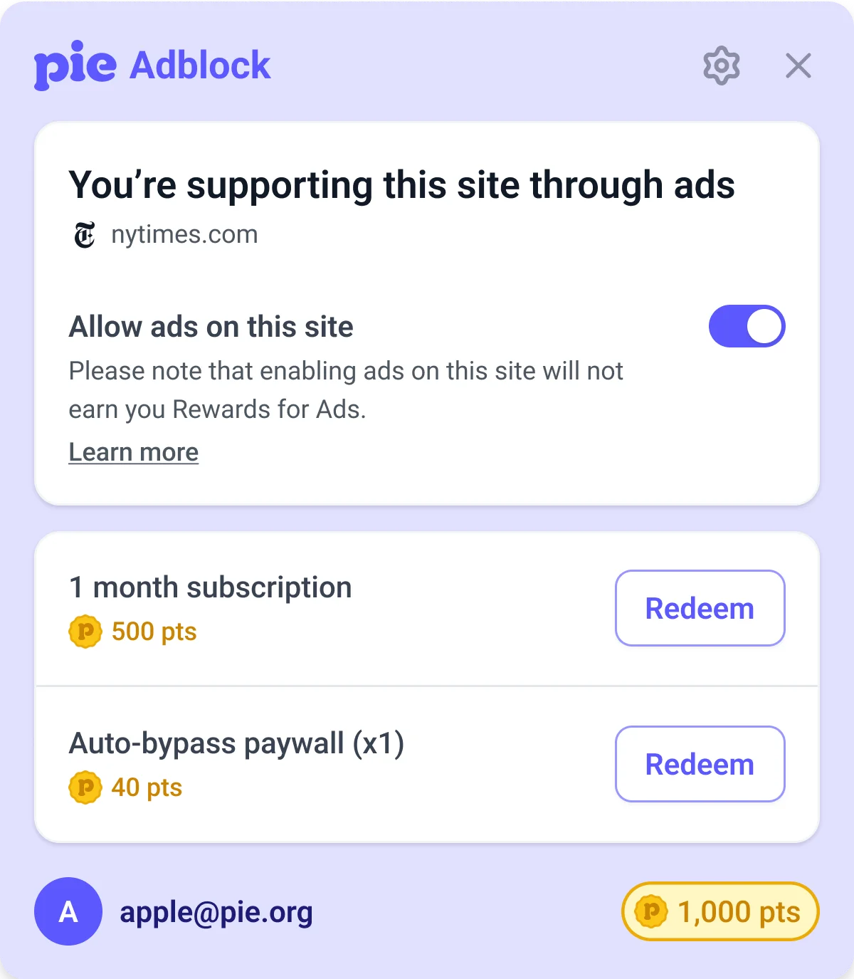 Adblock Support Popover